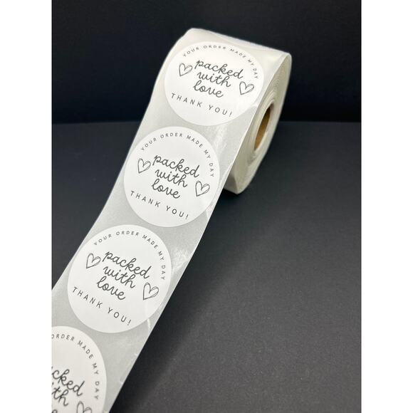 Set of 100 2" Round Handmade "Packed with Love" Stickers - Picture 2 of 4